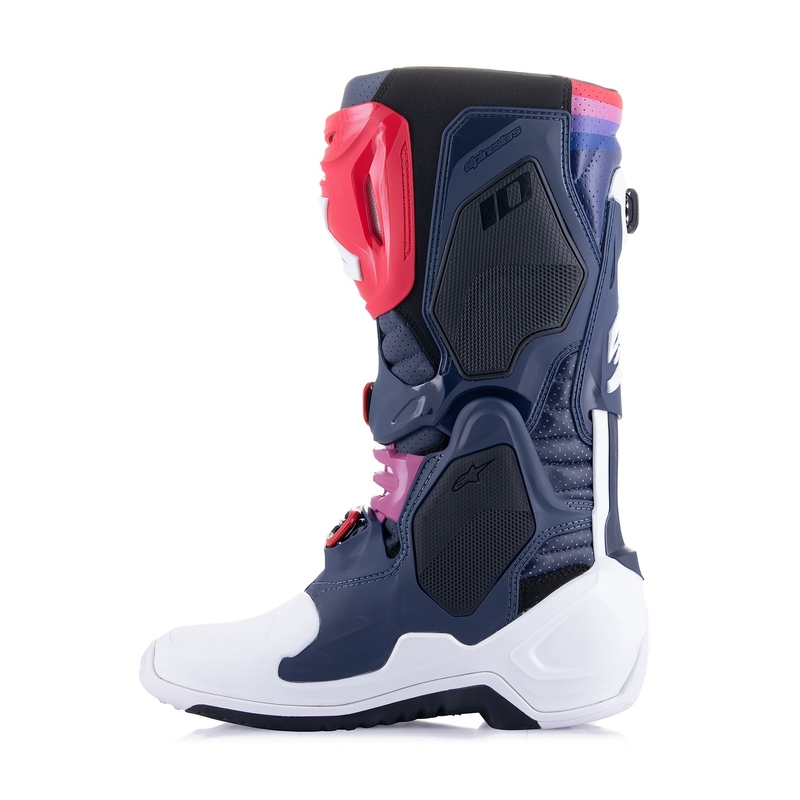 Alpinestars Tech 10 Supervented perforierte Motorradstiefel dunkelblau-weiß-rot-lila