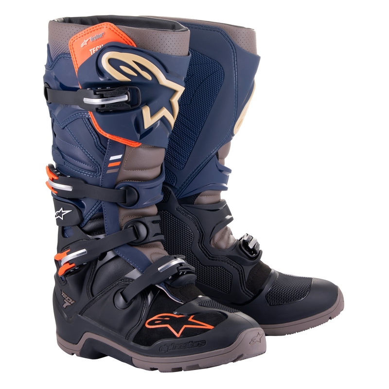 Alpinestars Tech 7 Enduro Drystar Blau-Grau-Orange-Schwarz Motorradstiefel