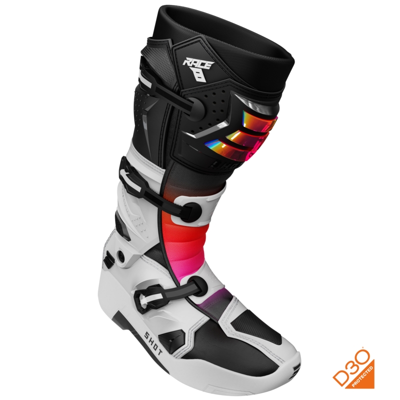 Shot Race 8 Holographic weiß-schwarz-pink Motocross-Stiefel