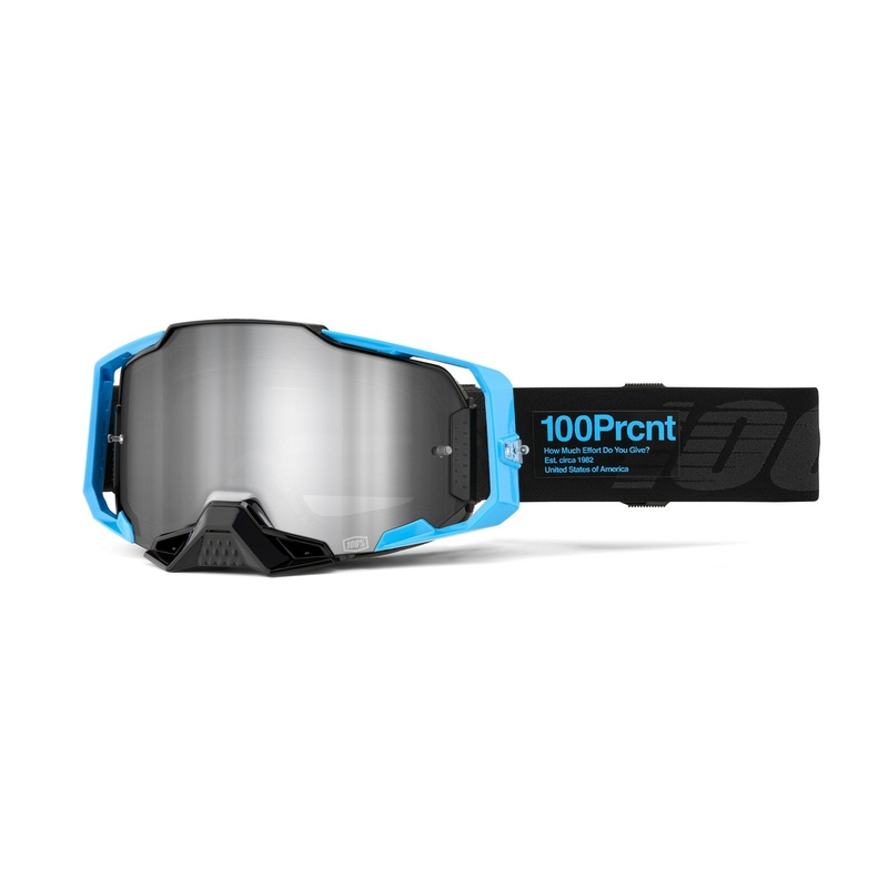 Motocrossbrille 100% ARMEGA Barely 2 blau-schwarz (verspiegelte silberne Plexiglasscheibe)
