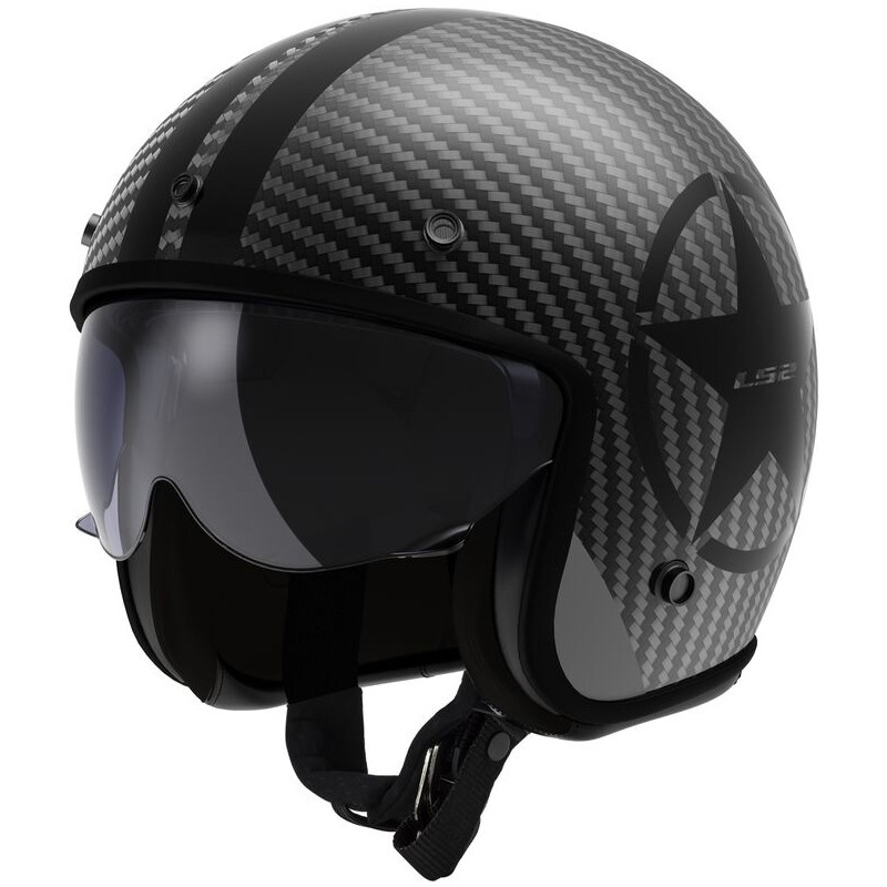 Jet-Motorradhelm LS2 OF601 Bob II Carbon Star schwarz matt