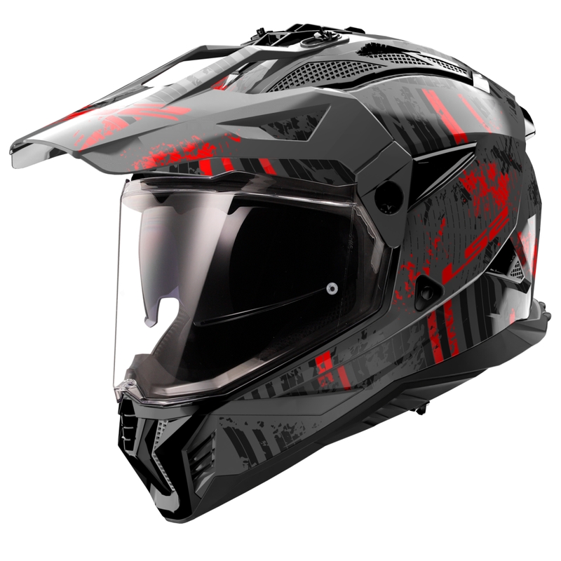 Enduro Motorradhelm LS2 MX702 PIONEER II CRAZY schwarz-rot