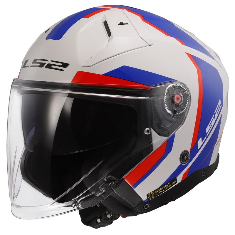 Offener Motorradhelm LS2 OF603 Infinity II Focus weiß-blau-rot