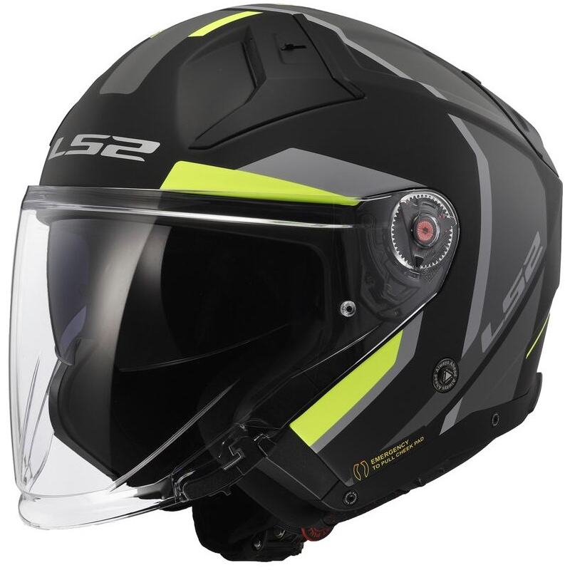 Offener Motorradhelm LS2 OF603 Infinity II Focus schwarz-fluo gelb