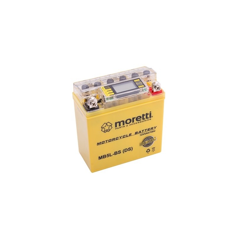 Wartungsfreie Gel-Batterie Moretti MB5L-BS, 12V 5Ah mit Spannungsmesser