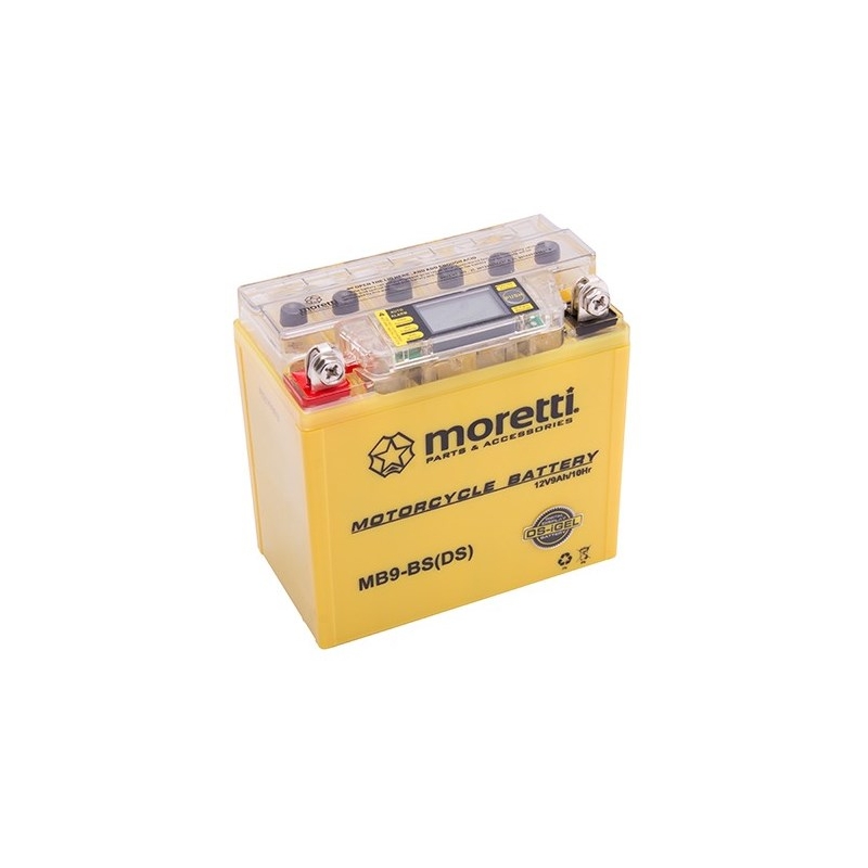 Moretti MB9-BS wartungsfreie Gel-Batterie, 12V 9Ah mit Spannungsmesser