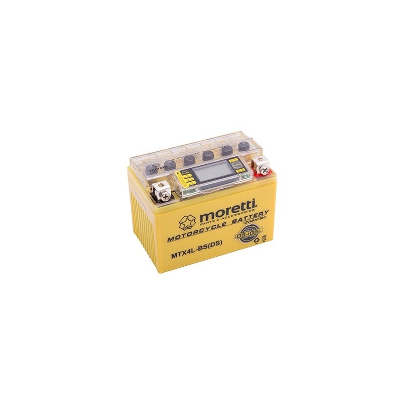 Moretti MTX4L-BS wartungsfreie Gel-Batterie, 12V 4Ah mit Spannungsmesser