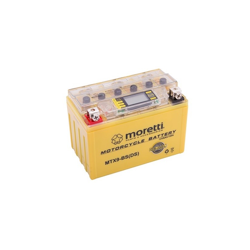 Moretti MTX9-BS wartungsfreie Gel-Batterie, 12V 8Ah mit Spannungsmesser