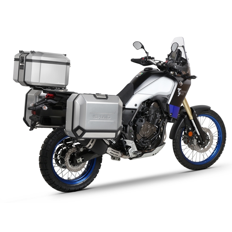 Complete set of aluminum cases SHAD TERRA, 48L topcase + 36L / 47L side cases, including mounting kit and plate SHAD YAMAHA Tenere 700 XTZ690