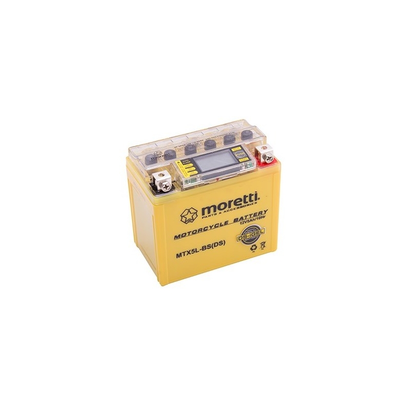 Wartungsfreie Gel-Batterie Moretti MTX5L-BS, 12V 5Ah mit Spannungsmesser