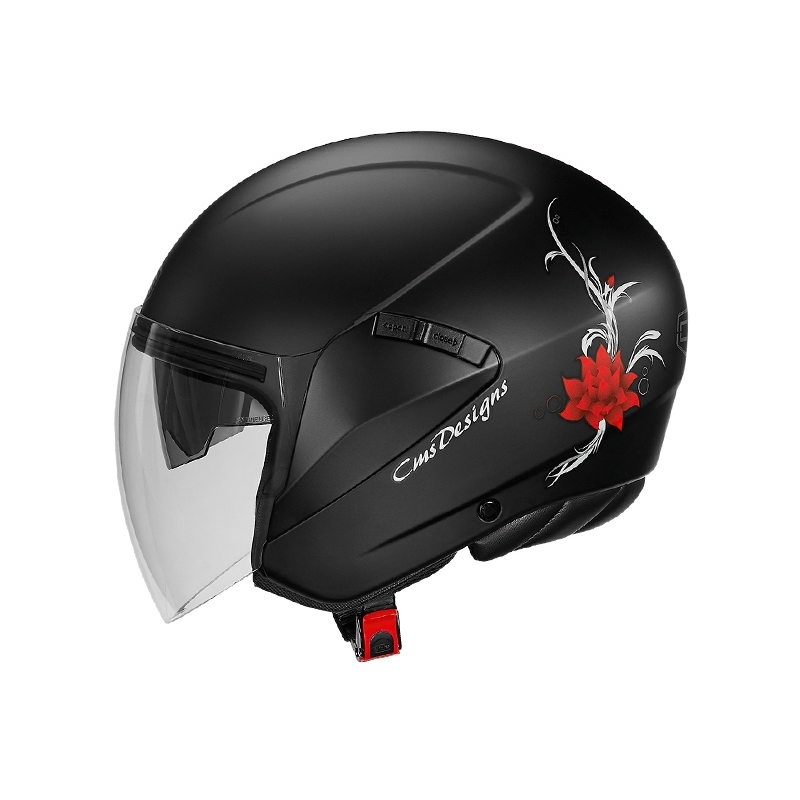 Offener Motorradhelm CMS S-JET Rose schwarz-rot