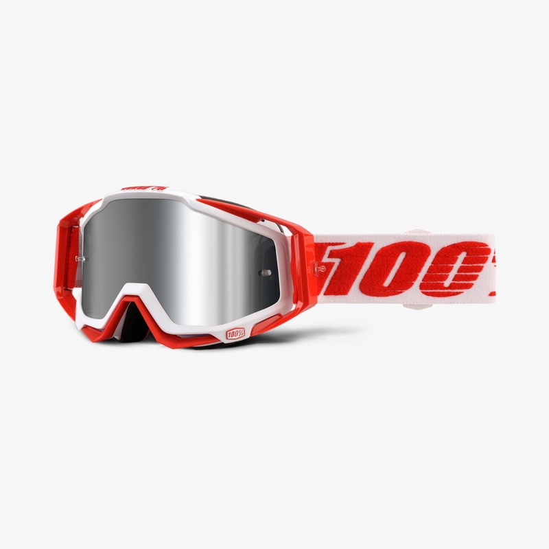 Schutzbrille 100% Racecraft PLUS Bilal rot und weiß (silbernes Plexiglas)