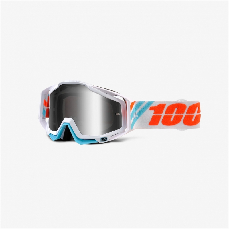 Schutzbrille 100% Racecraft Calculus Ice weiß-türkis (silberfarbenes Chromplexi + klares Plexiglas)