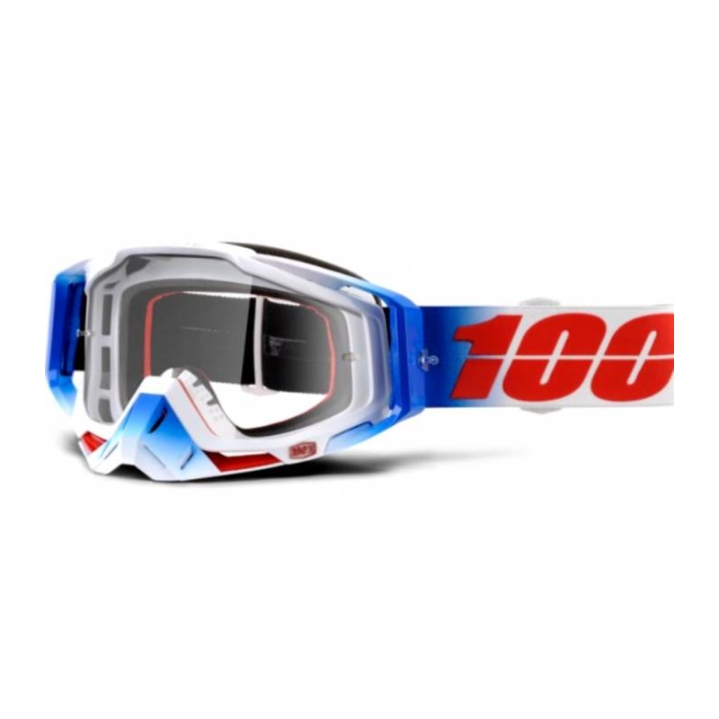 100% Racecraft Fourth blau-weiß-rote Schutzbrille (Plexiglas klar)