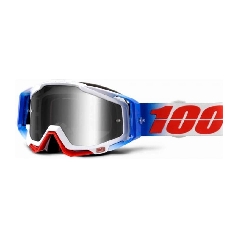 Schutzbrille 100% Racecraft Fourth blau-weiß-rot (silberfarbenes Chromplexi + klares Plexi)