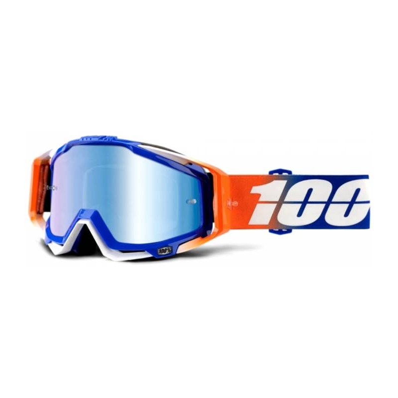 Schutzbrille 100% Racecraft Roxburry blau-weiß-orange (blaues Chromplexi + klares Plexiglas)