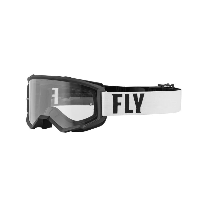 Motocross-Brille FLY Racing Focus weiß-schwarz (klares Plexiglas)