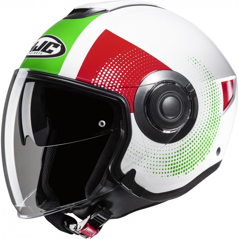 Offener Motorradhelm HJC i40N Pyle MC41 rot-grün-weiß