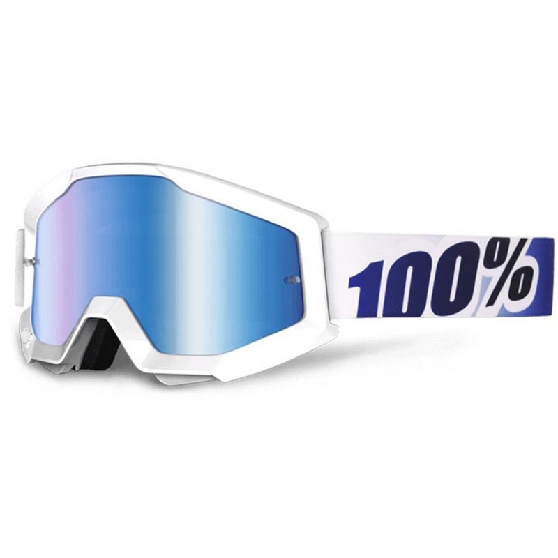 100% Strata Equinox weiße Schutzbrille (blau verchromtes Plexiglas mit Glimmerstiften)