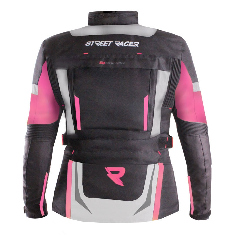 Damen-Motorradjacke Street Racer Hilax schwarz-grau-rosa