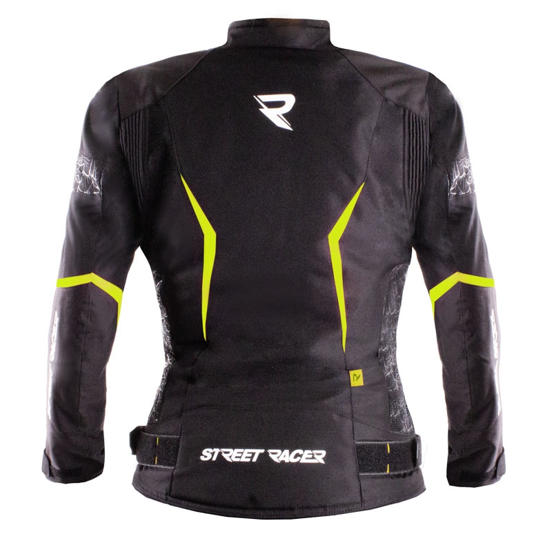 Damen-Motorradjacke Street Racer Rose Schwarz-Fluogelb