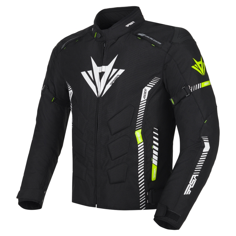 Motorradjacke RSA Rider schwarz-weiß-fluorgelb