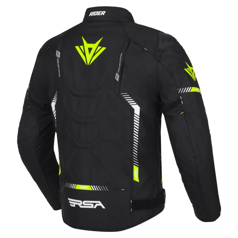 Motorradjacke RSA Rider schwarz-weiß-fluorgelb