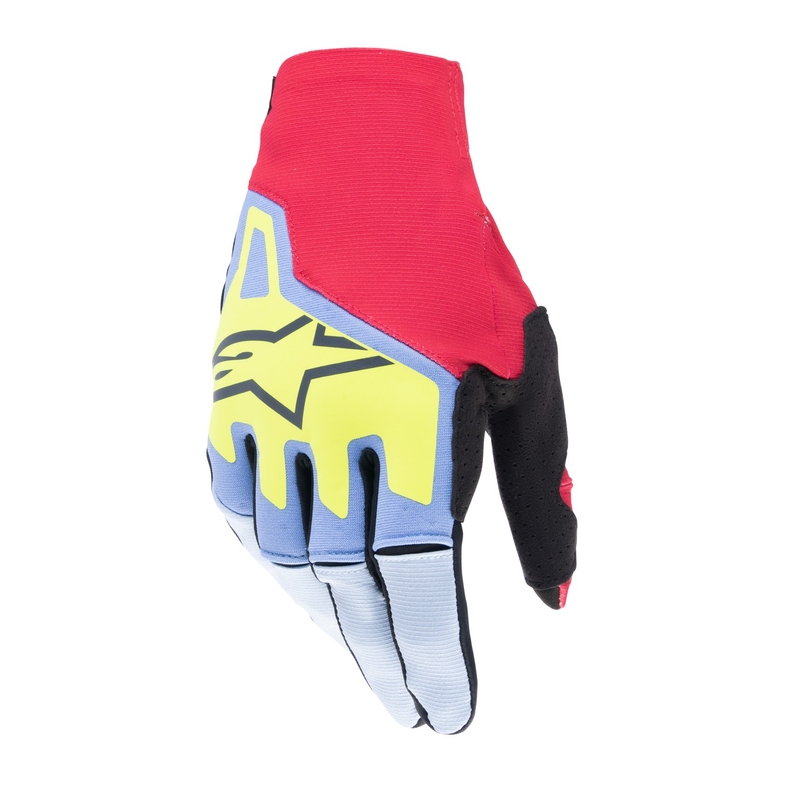 Alpinestars Techstar Motocross-Handschuhe hellblau-rot-gelb-fluo-schwarz