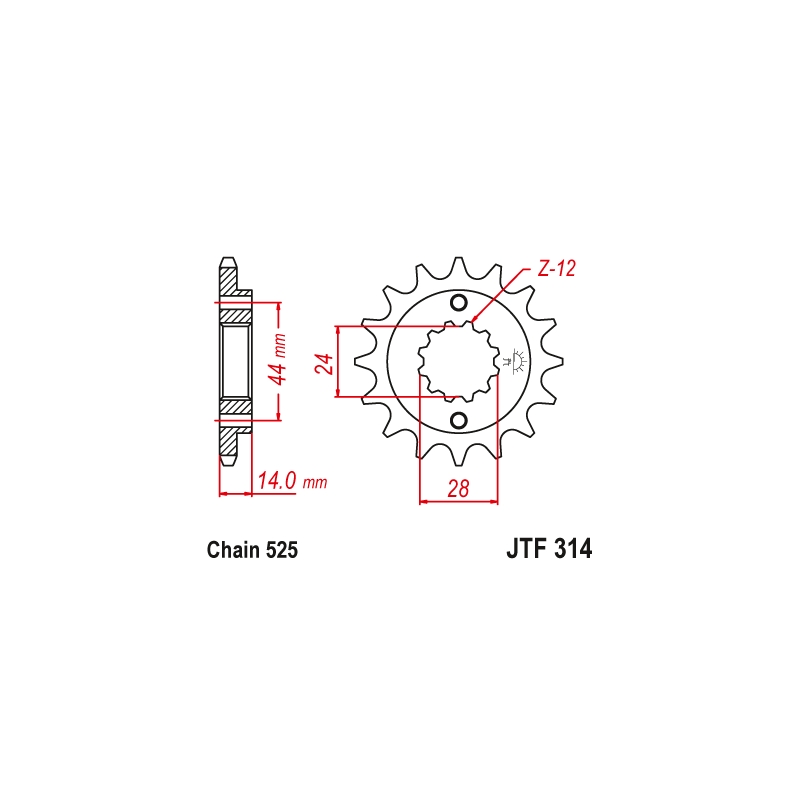 Ritzel JT 16T, 525 rubber cushioned