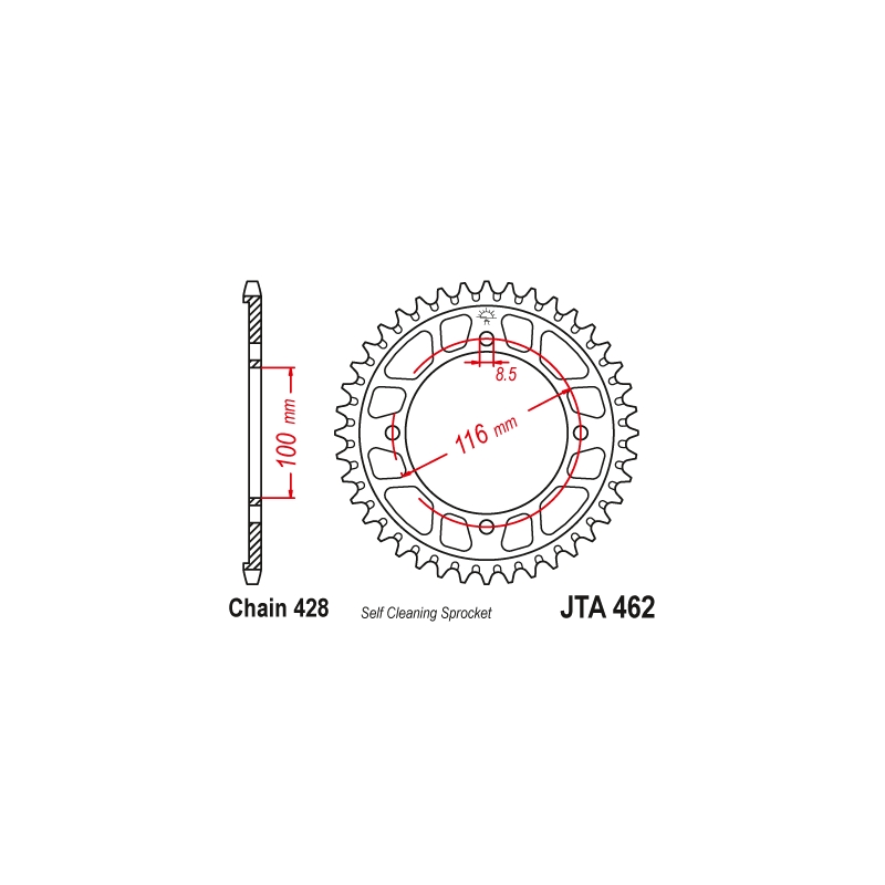 Aluminium-Ketten Rad JT 51T, 428 schwarz