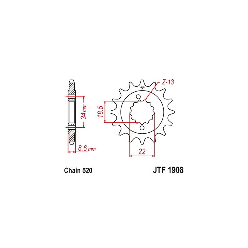 Ritzel JT 15T, 520 rubber cushioned