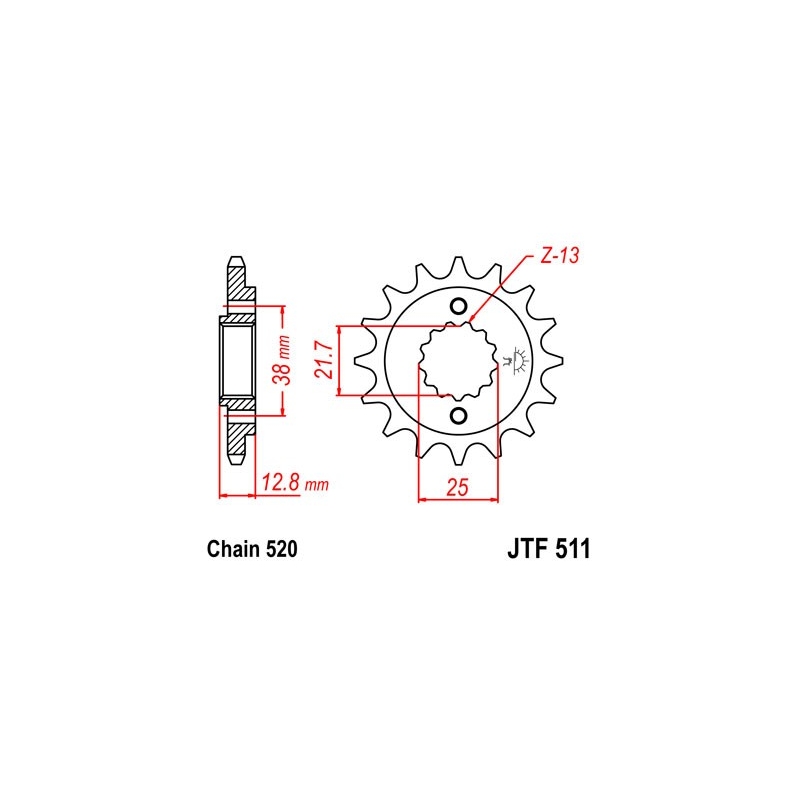 Ritzel JT 15T, 520 rubber cushioned