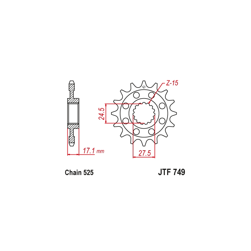 Ritzel JT 16T, 525 rubber cushioned