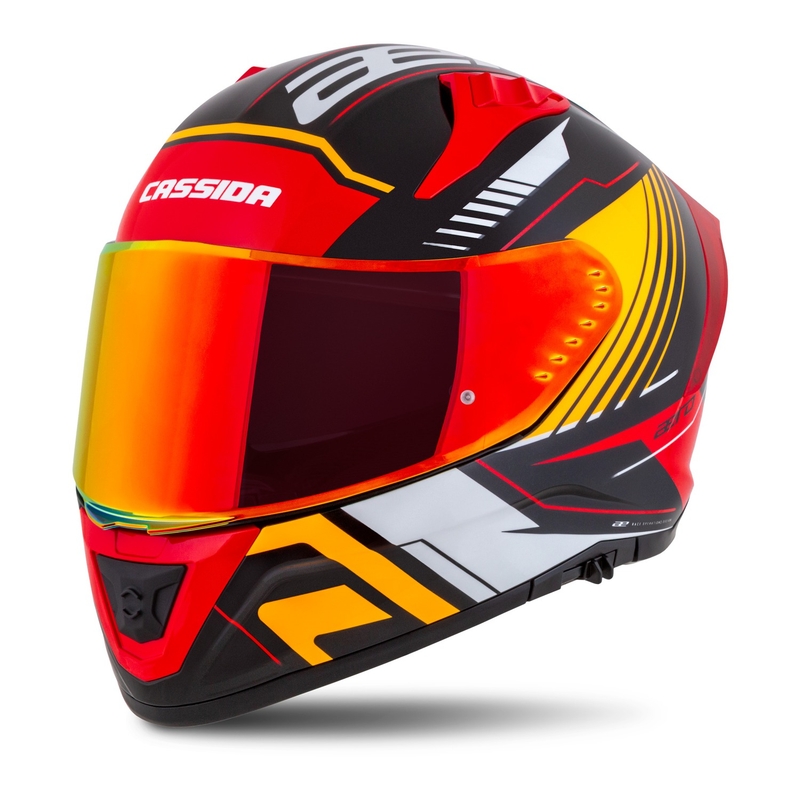 Integrierter Motorradhelm Cassida Aero Drome perlschwarz-orange-rot-weiß