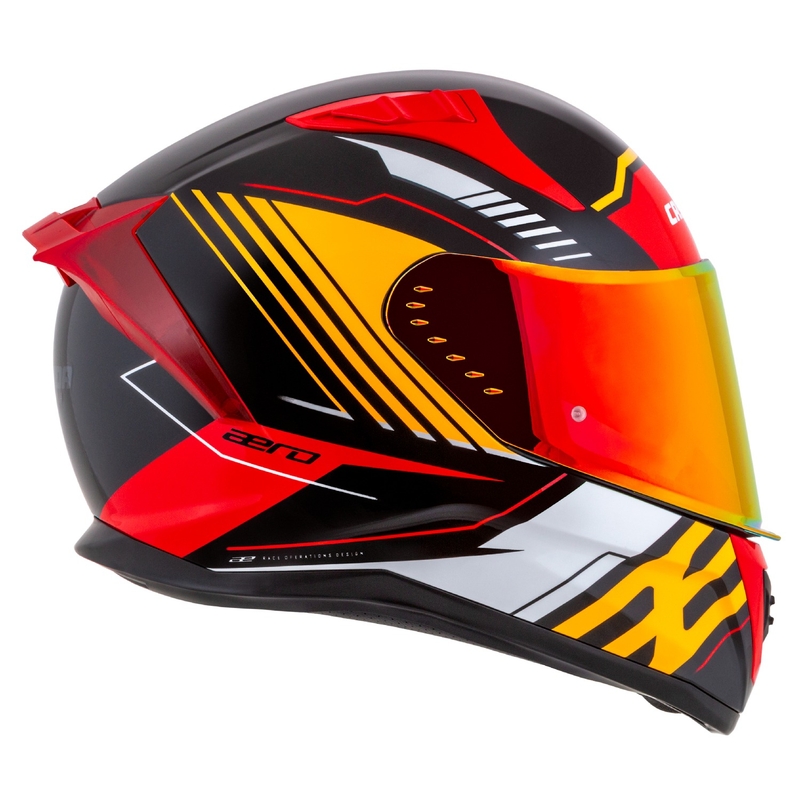 Integrierter Motorradhelm Cassida Aero Drome perlschwarz-orange-rot-weiß