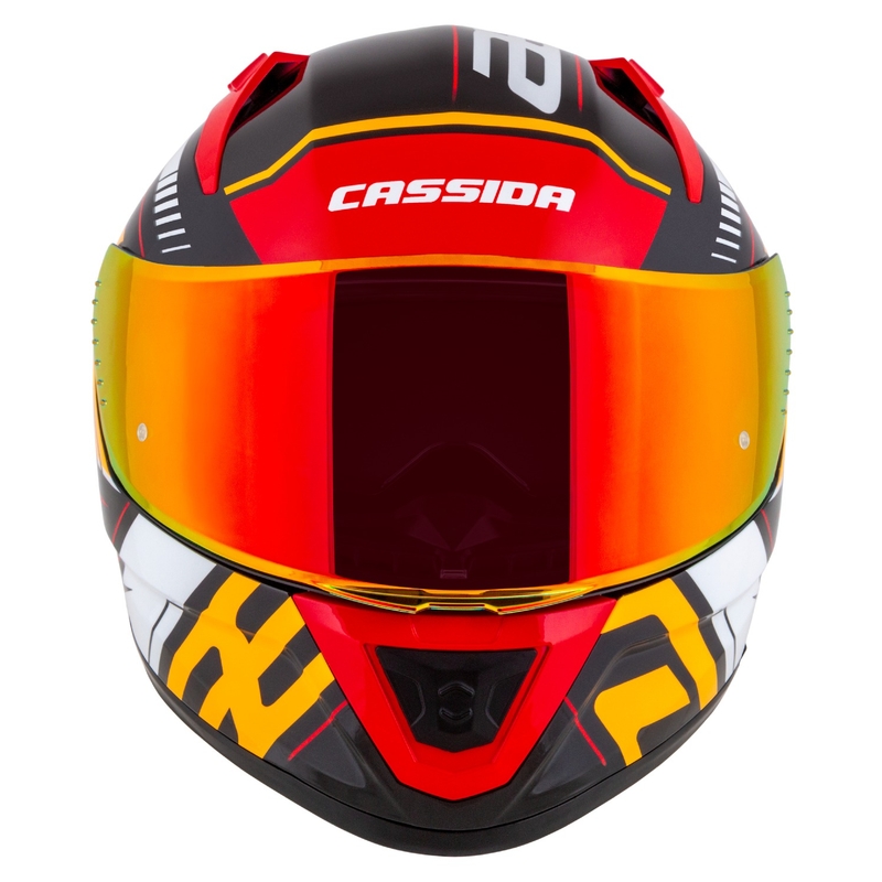 Integrierter Motorradhelm Cassida Aero Drome perlschwarz-orange-rot-weiß