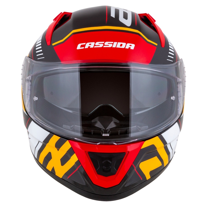 Integrierter Motorradhelm Cassida Aero Drome perlschwarz-orange-rot-weiß