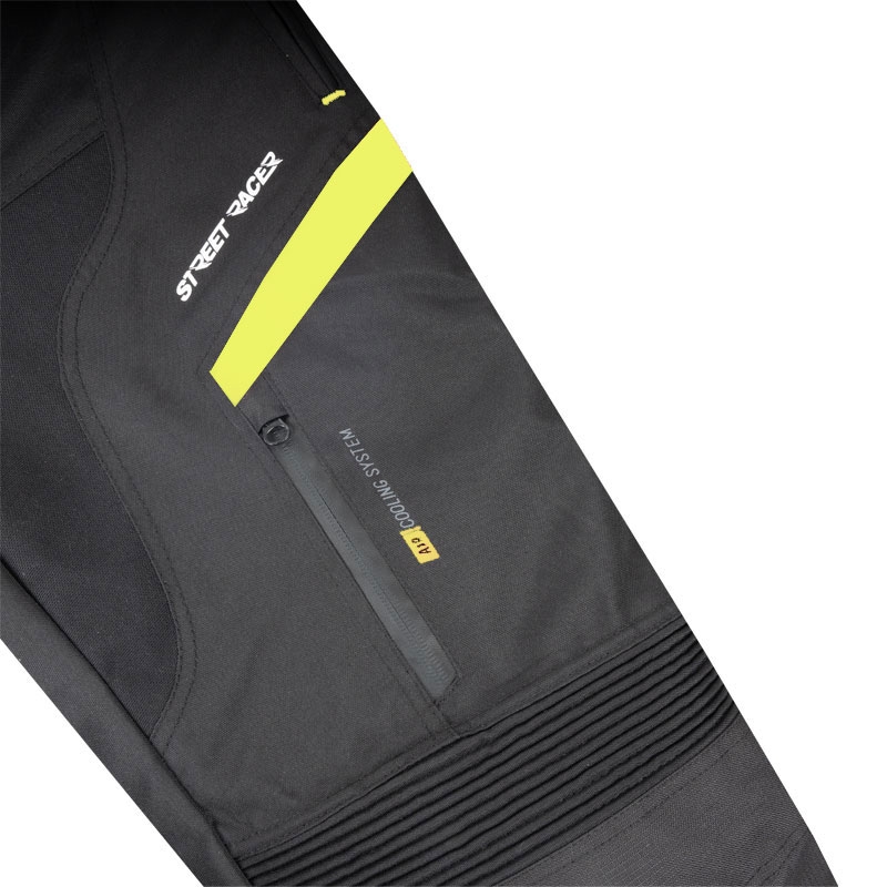 Damen-Motorradhose Street Racer Vix Schwarz-Fluo-Gelb