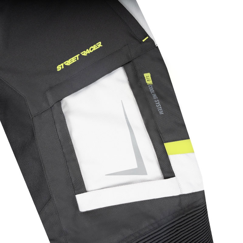Damen-Motorradhose Street Racer Hilax Schwarz-Grau-Fluogelb