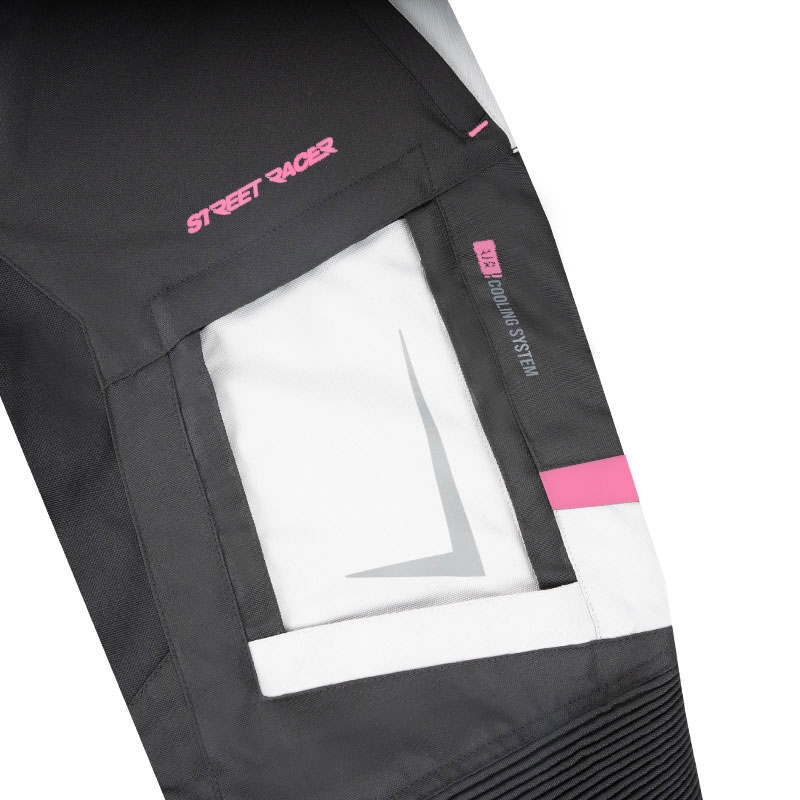 Damen-Motorradhose Street Racer Hilax schwarz-grau-rosa