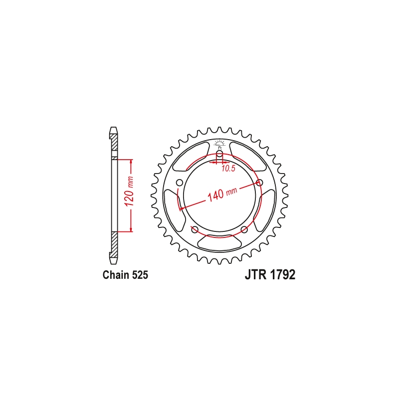 Ketten Rad JT 47T, 525 Zink schwarz