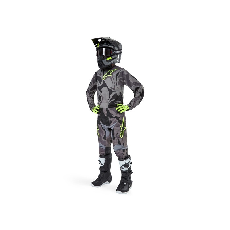 Alpinestars Racer Tactical 2024 Kinder Motocross Hose grau camo-fluo gelb-schwarz