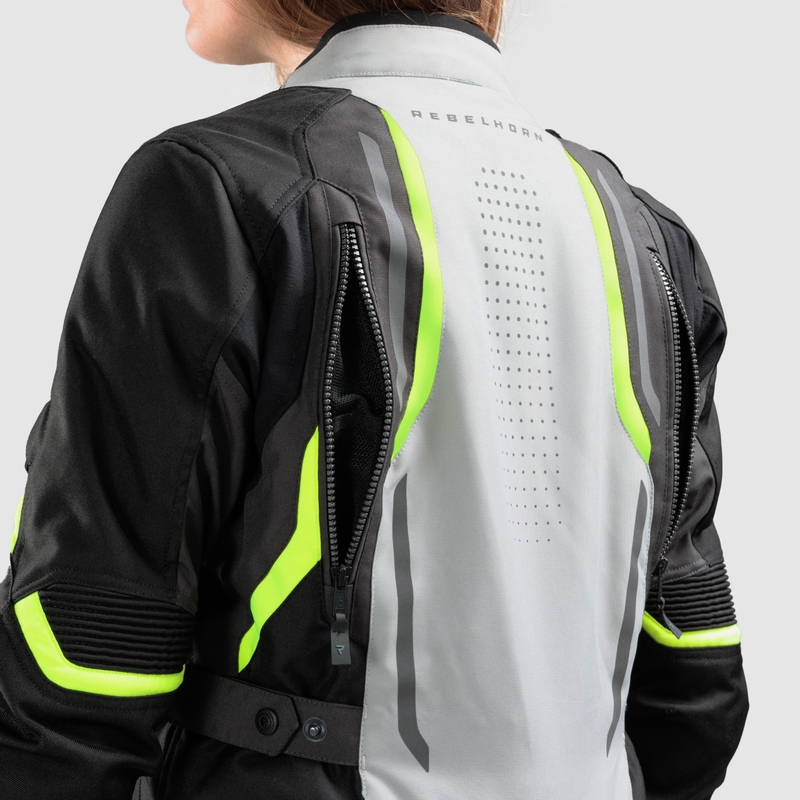 Damen-Motorradjacke Rebelhorn Hiker IV, schwarz-grau-fluoreszierend gelb