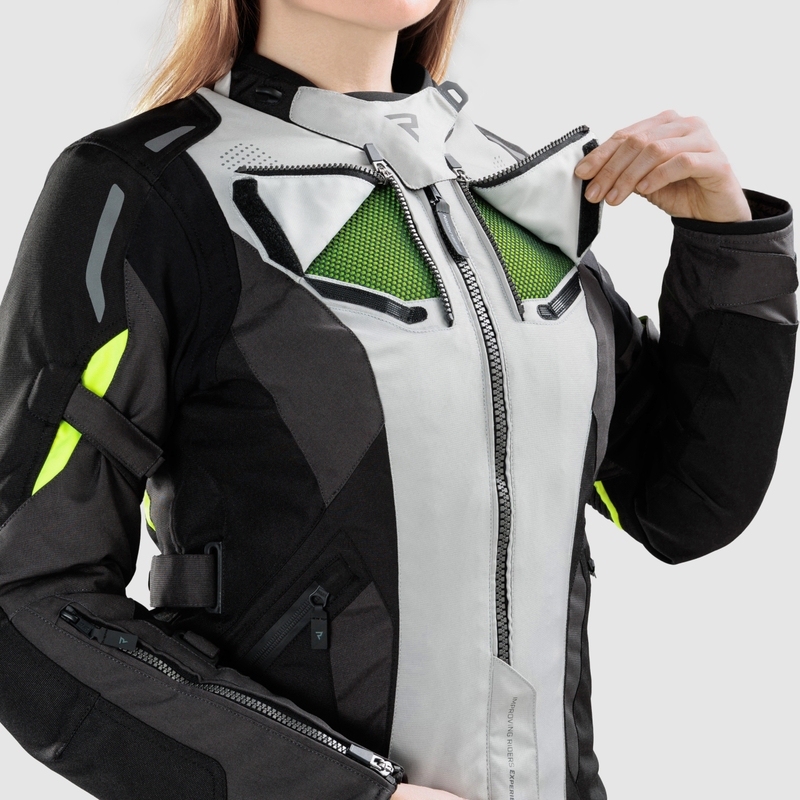 Damen-Motorradjacke Rebelhorn Hiker IV, schwarz-grau-fluoreszierend gelb