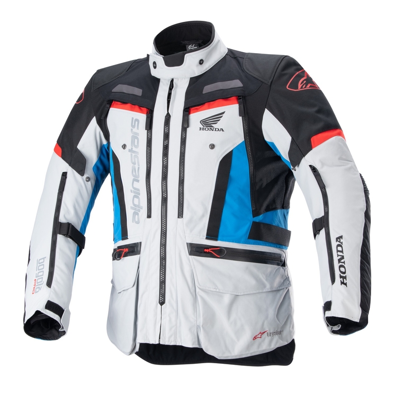 Alpinestars Bogota PRO Drystar Honda Motorradjacke hellgrau-fluo rot-blau-schwarz