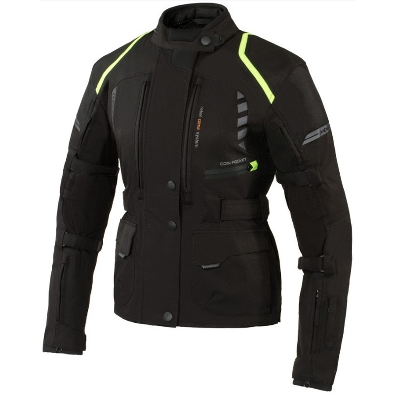Women's moto jacket Rebelhorn Hiker II schwarz-fluo gelb Ausverkauf