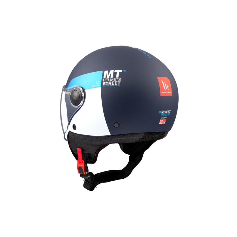 Offener Motorradhelm MT STREET INBOARD C7 mattblau-weiß