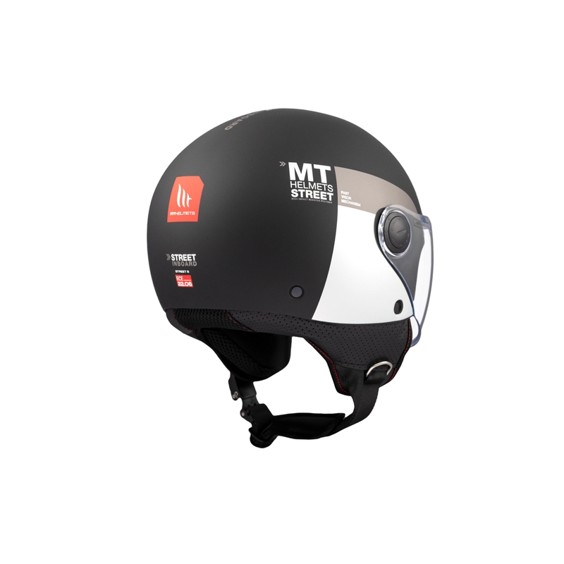 Motorrad-Jethelm MT STREET INBOARD D2 matt schwarz-silber