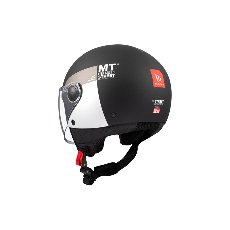 Motorrad-Jethelm MT STREET INBOARD D2 matt schwarz-silber