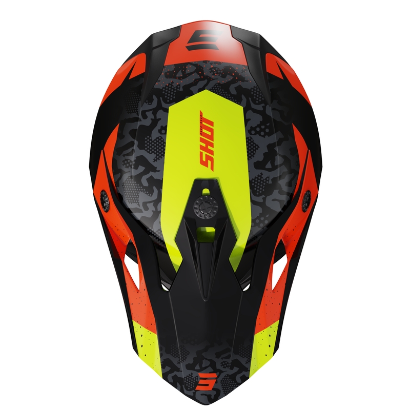 Kinder-Motocross-Helm Shot Pulse Airfit glänzend schwarz-fluo gelb-orange Ausverkauf